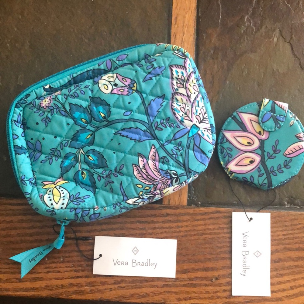 Vera Bradley Peacock Garden Jewelry Folio and Pocket Mirror